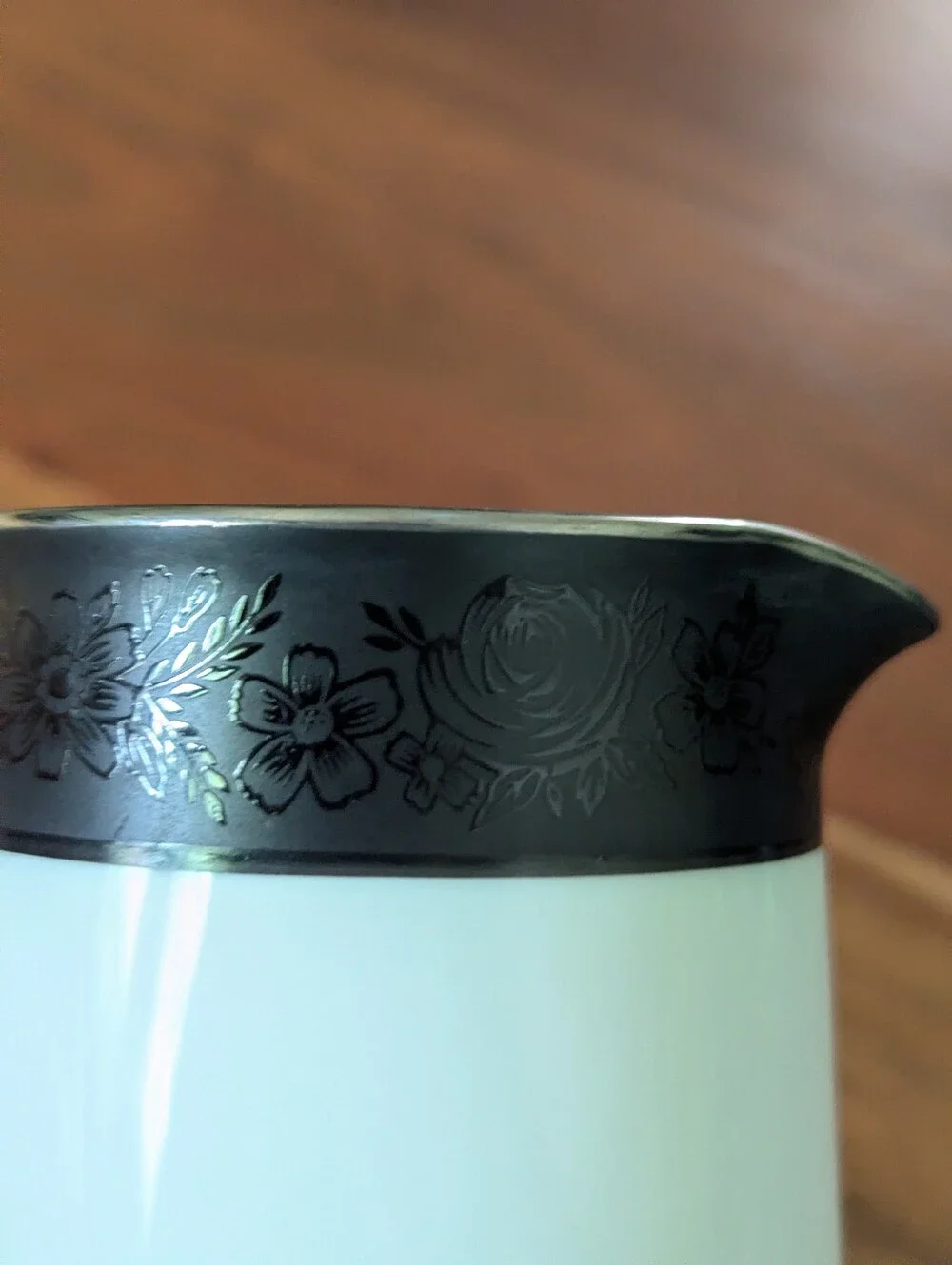 Noritake Sharon #6883 Creamer Raised Flowers on Black Band Handled Pourer